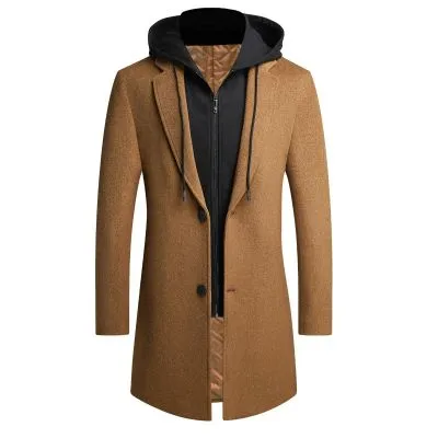 Manteau mi-long à double col et style chapeau amovible pour homme