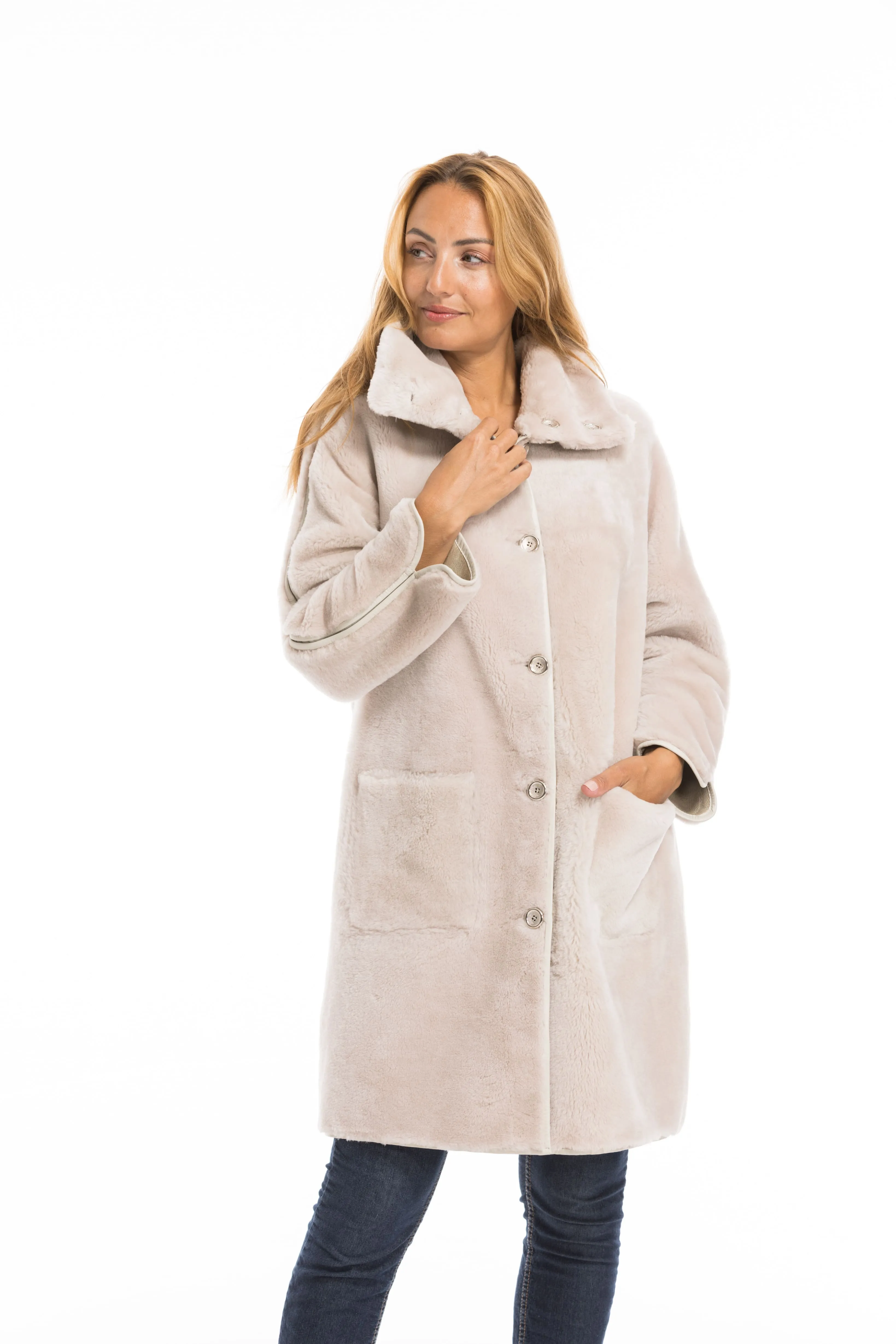 Manteau mouton femme beige