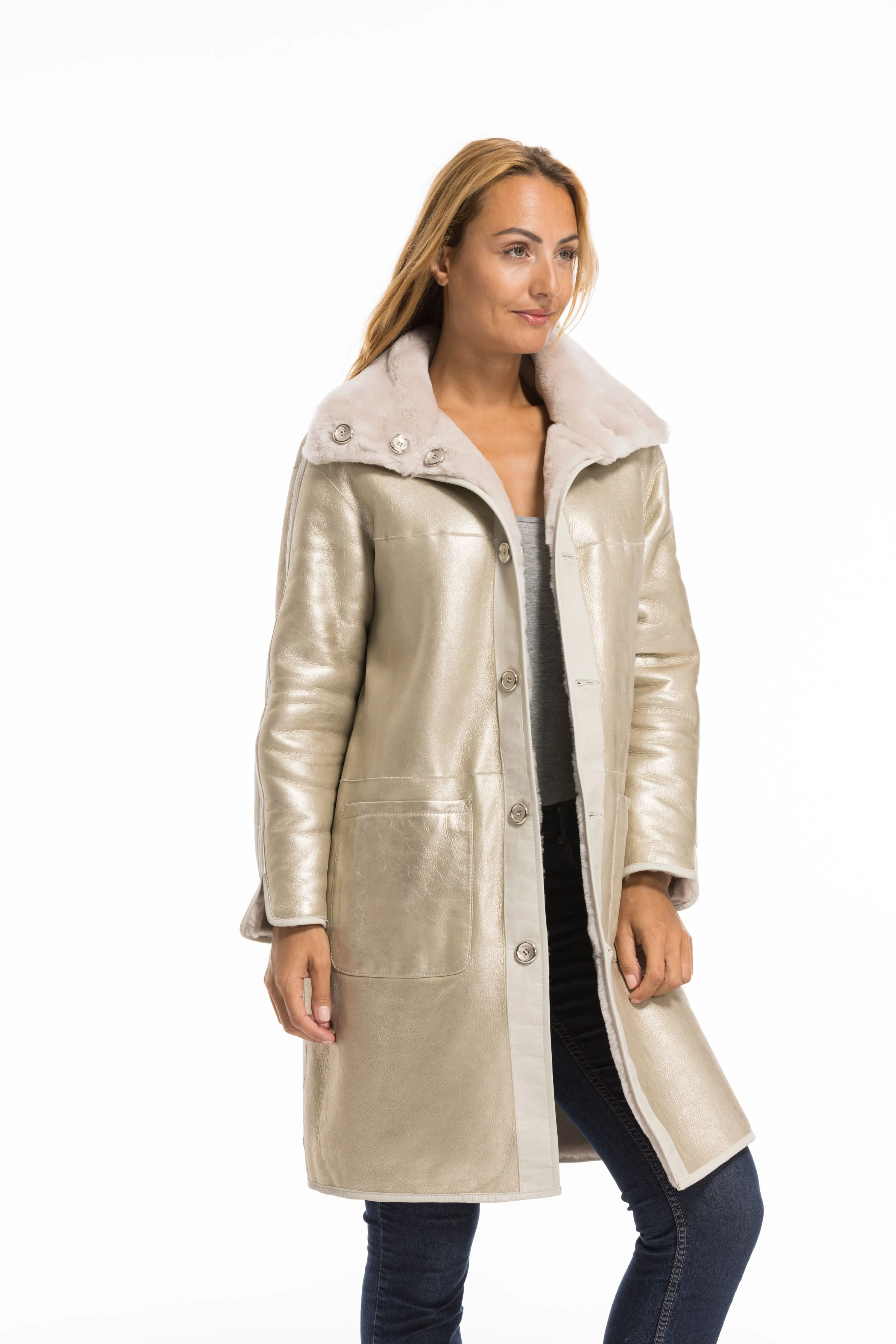 Manteau mouton femme beige