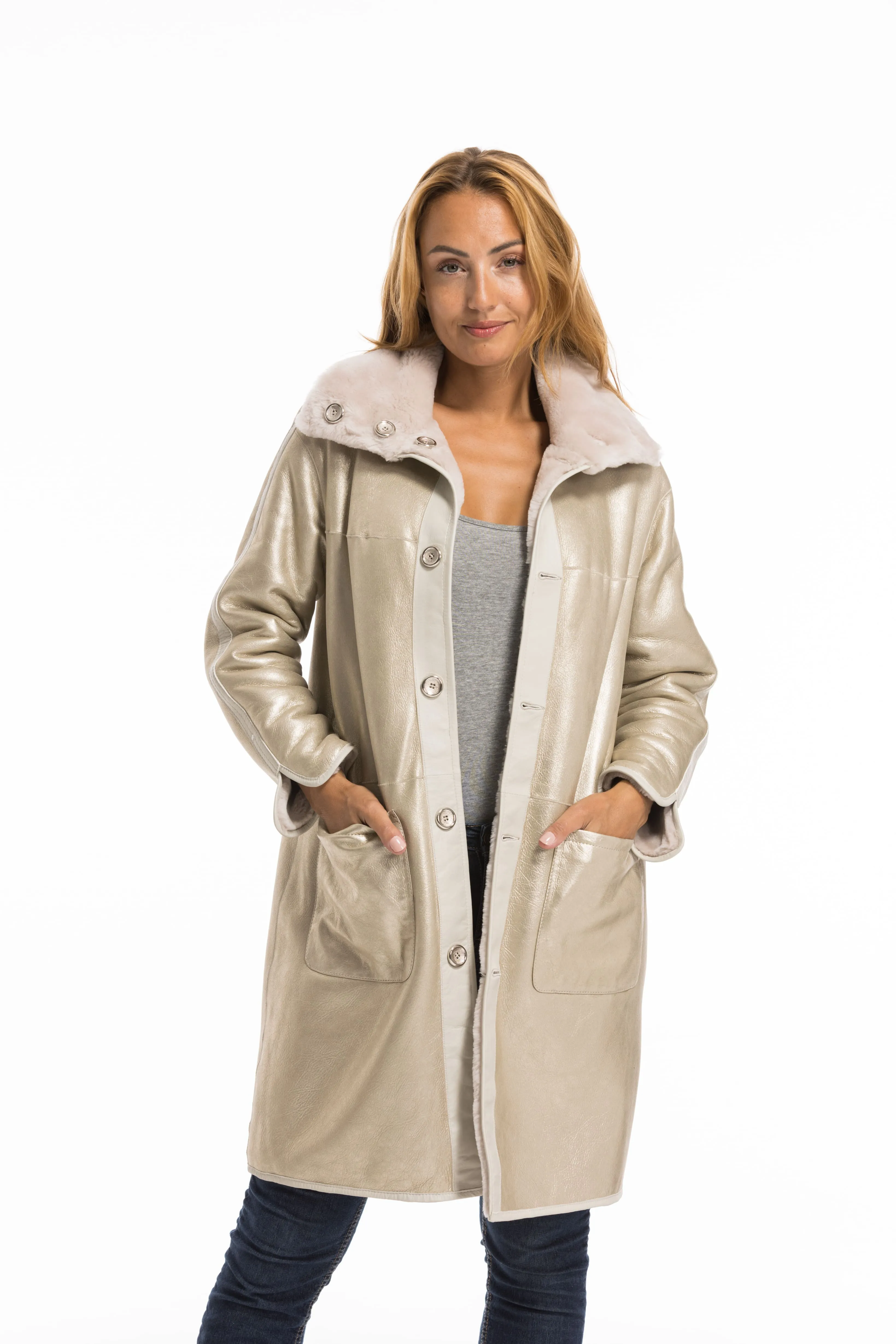 Manteau mouton femme beige