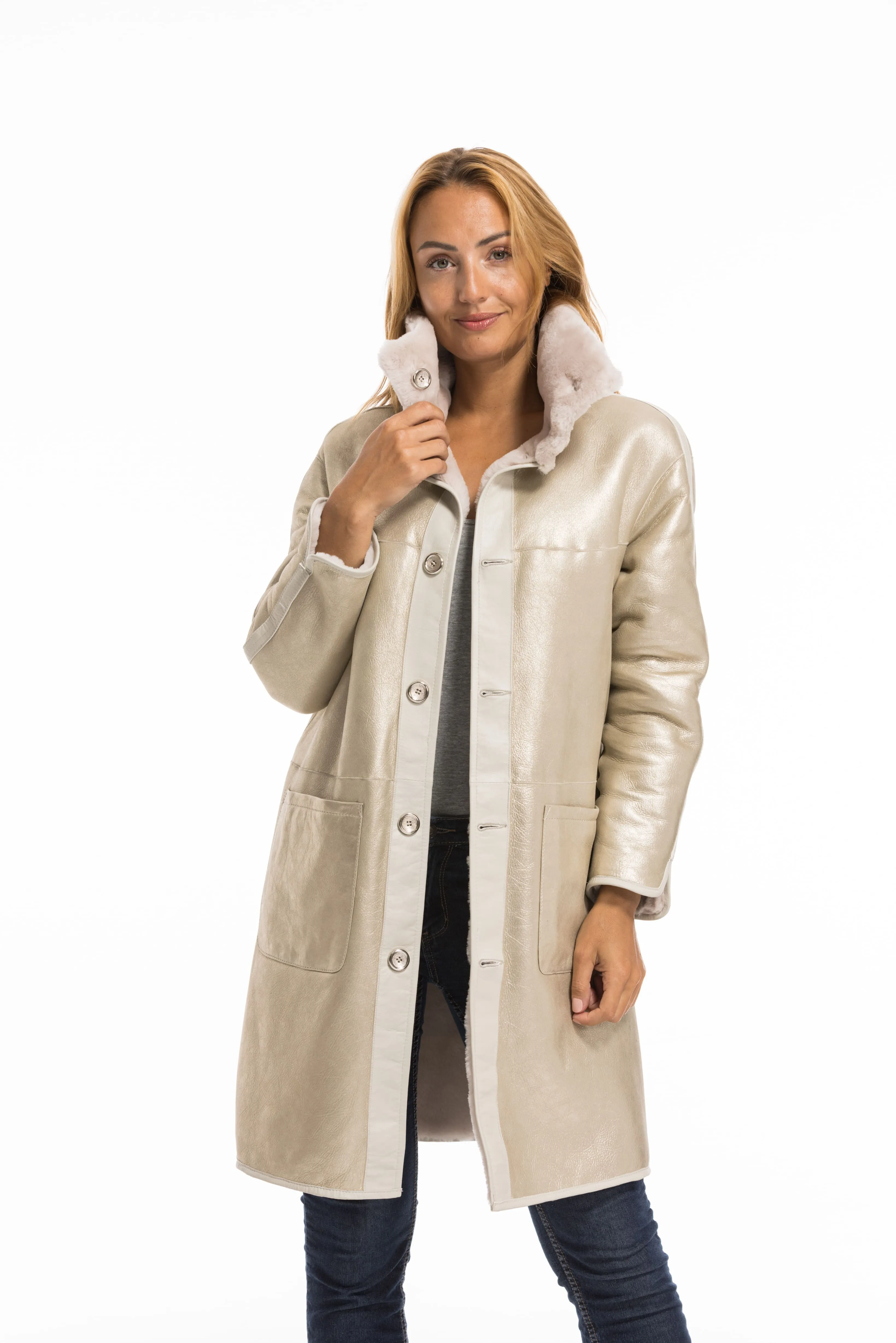 Manteau mouton femme beige