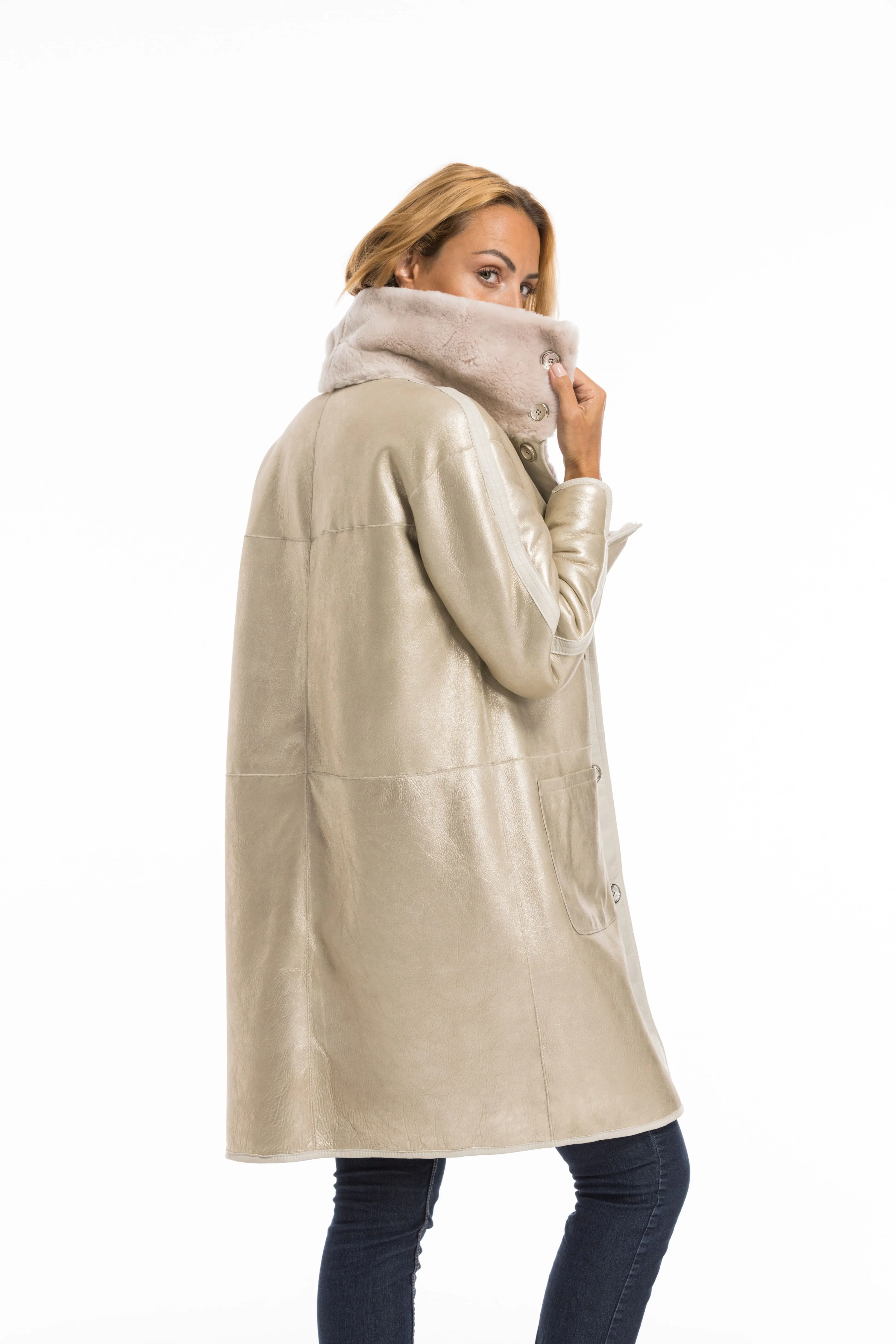 Manteau mouton femme beige