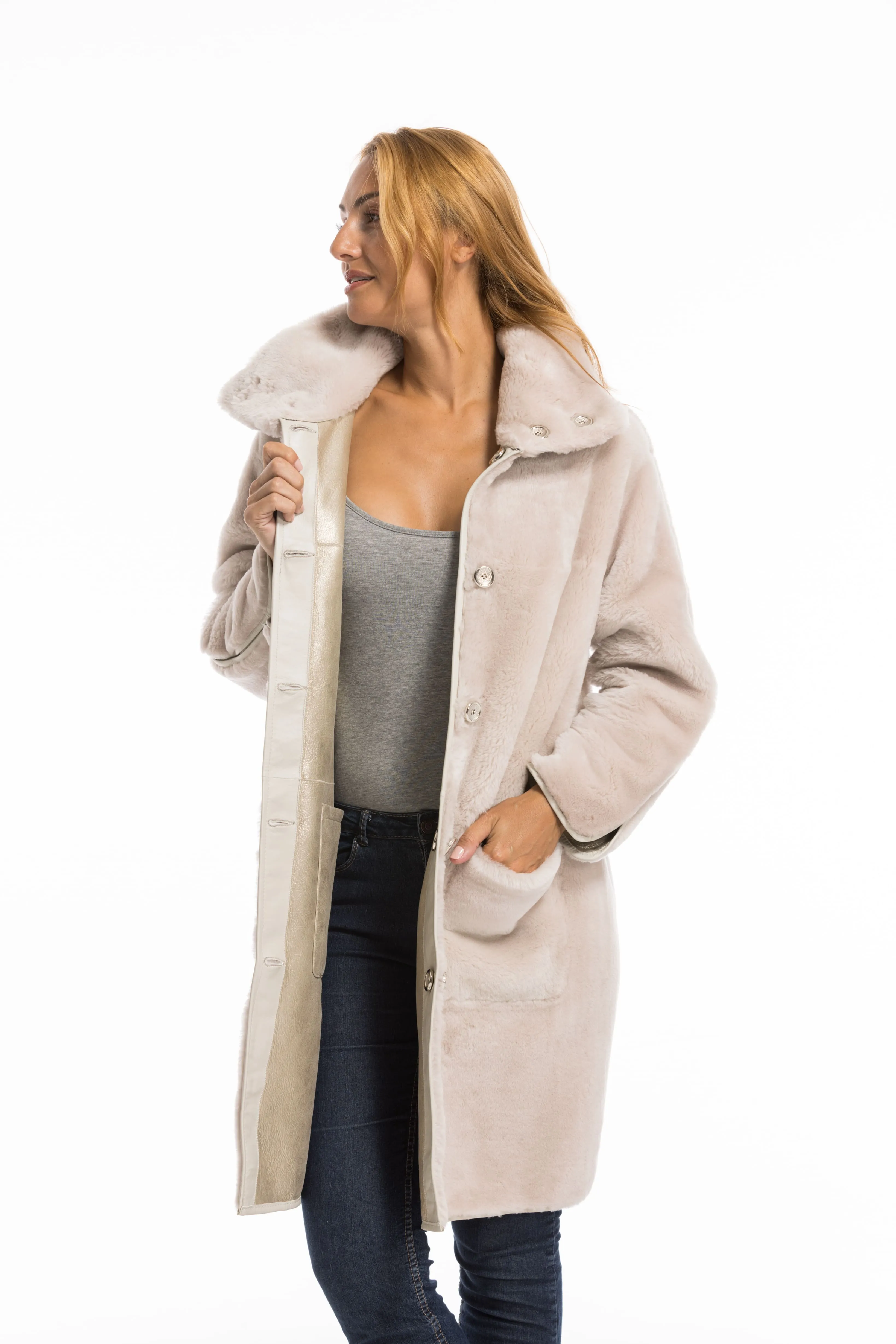 Manteau mouton femme beige