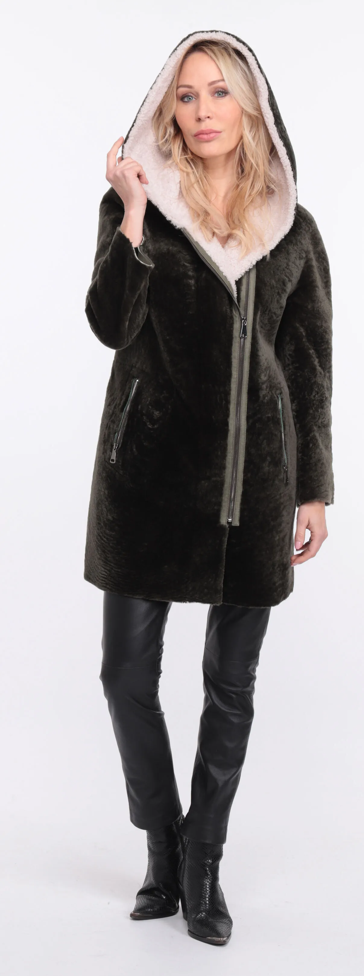 Manteau mouton femme kaki