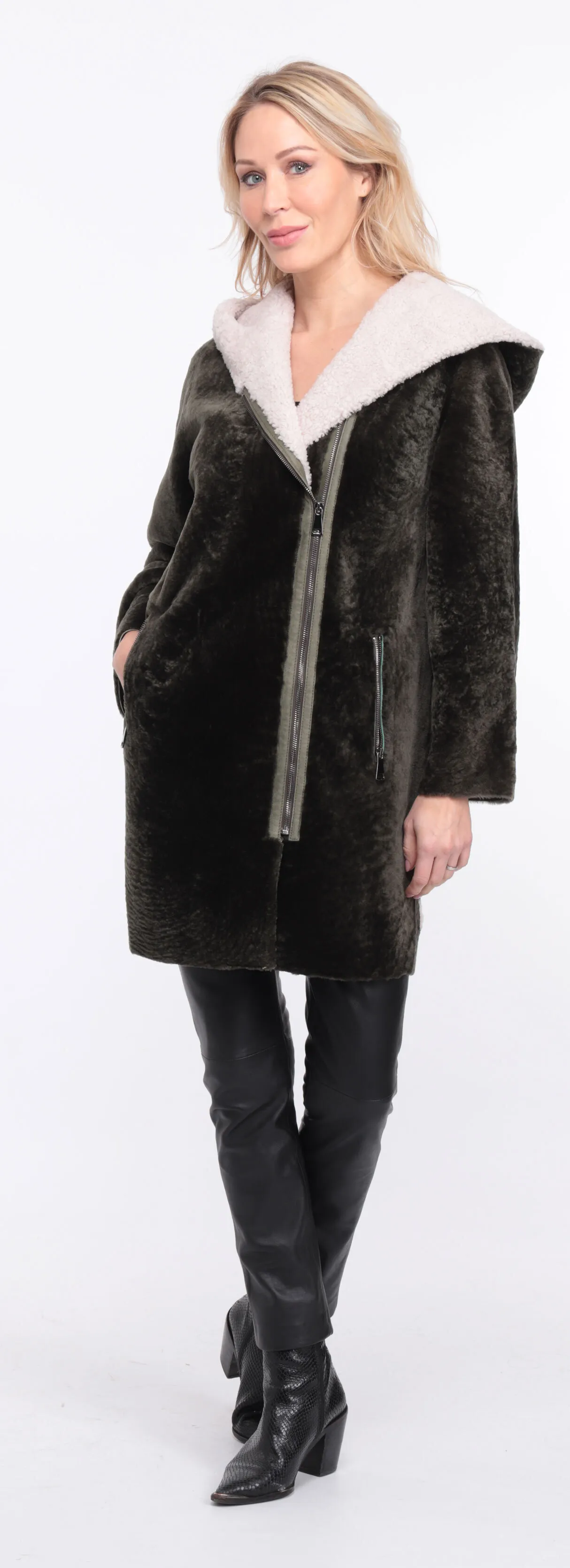 Manteau mouton femme kaki