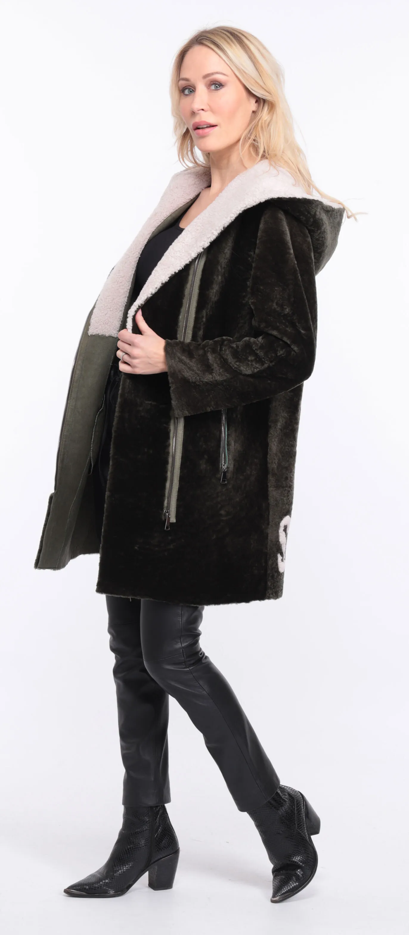 Manteau mouton femme kaki