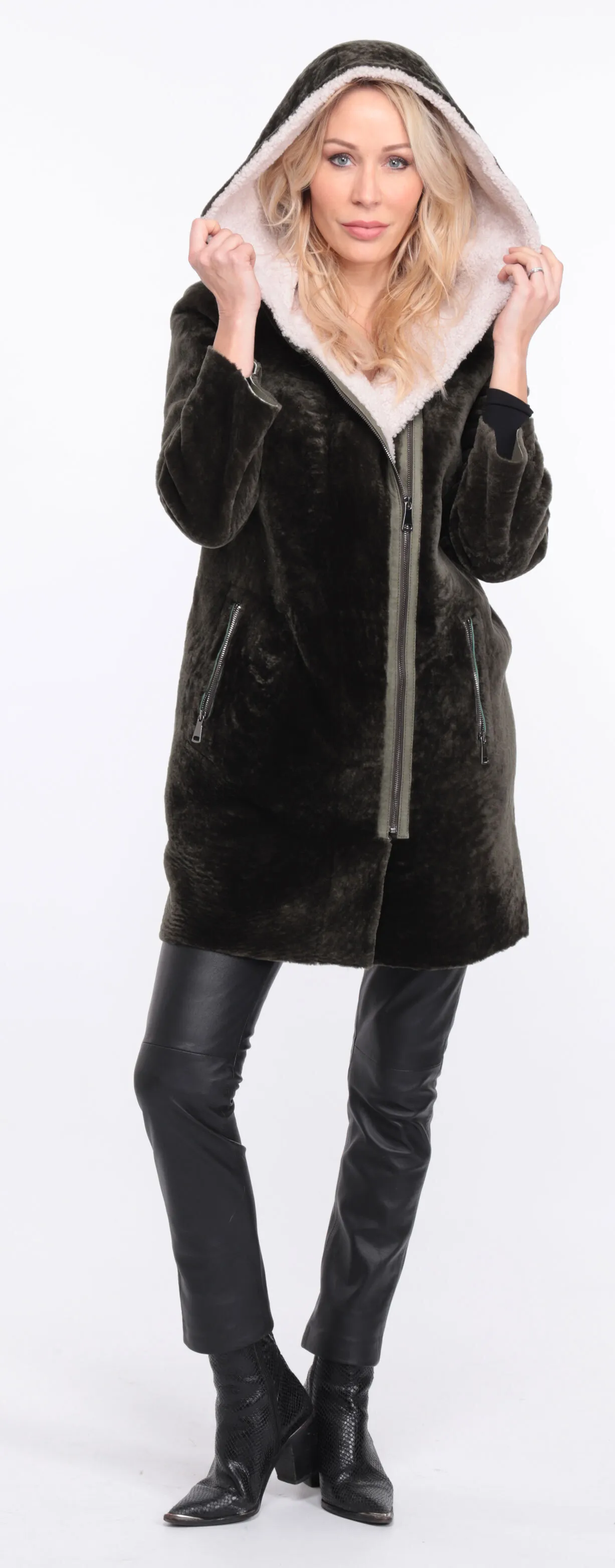 Manteau mouton femme kaki