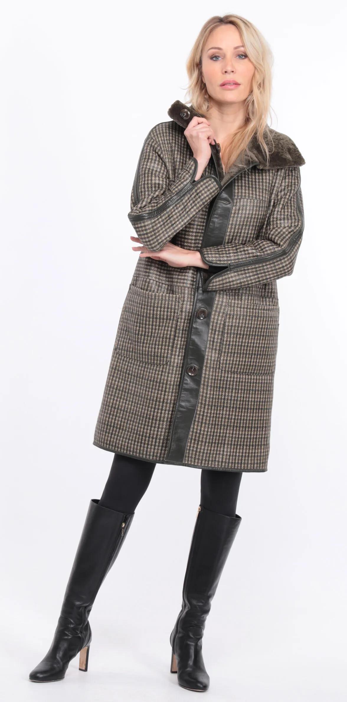 Manteau mouton femme réversible kaki