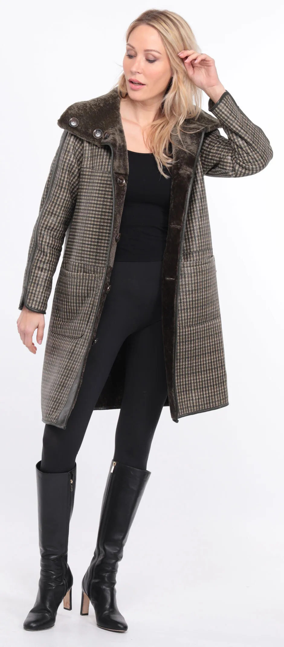 Manteau mouton femme réversible kaki