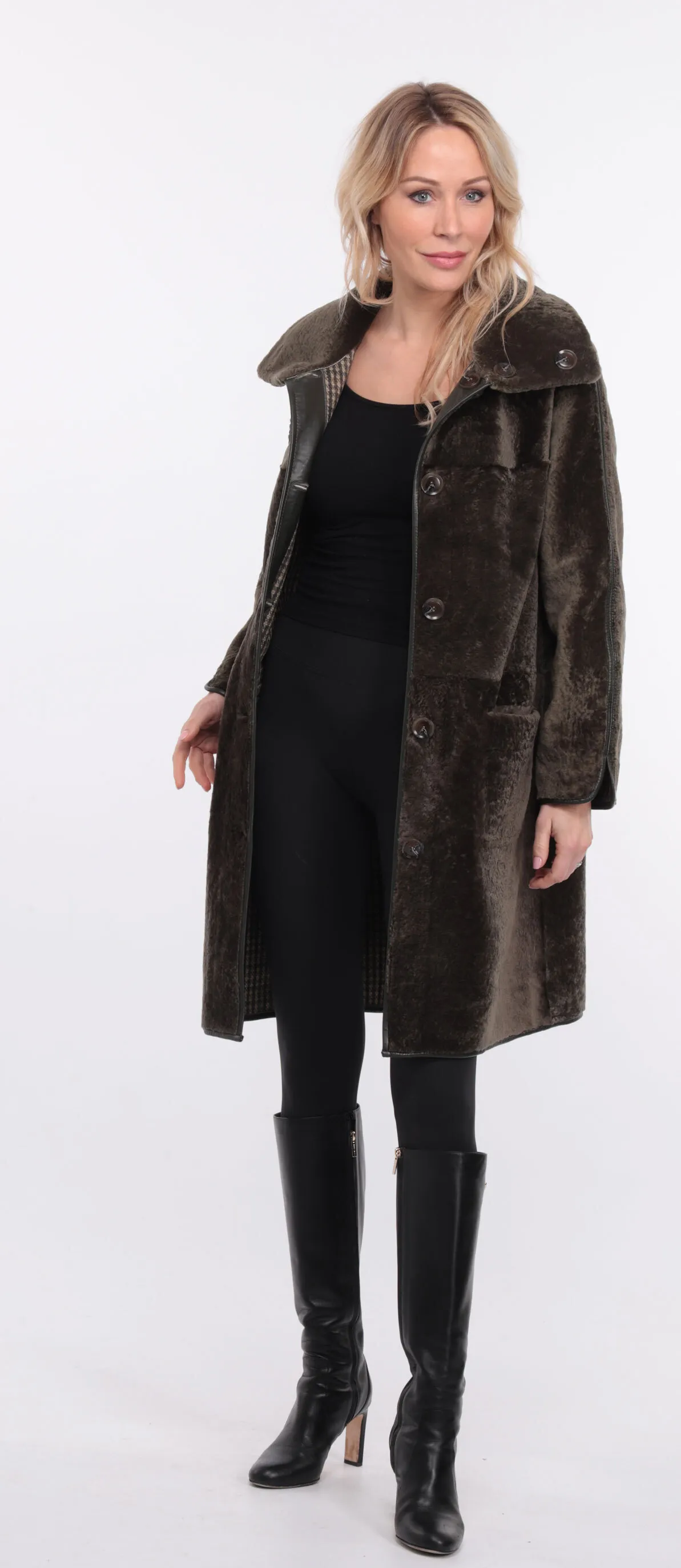 Manteau mouton femme réversible kaki