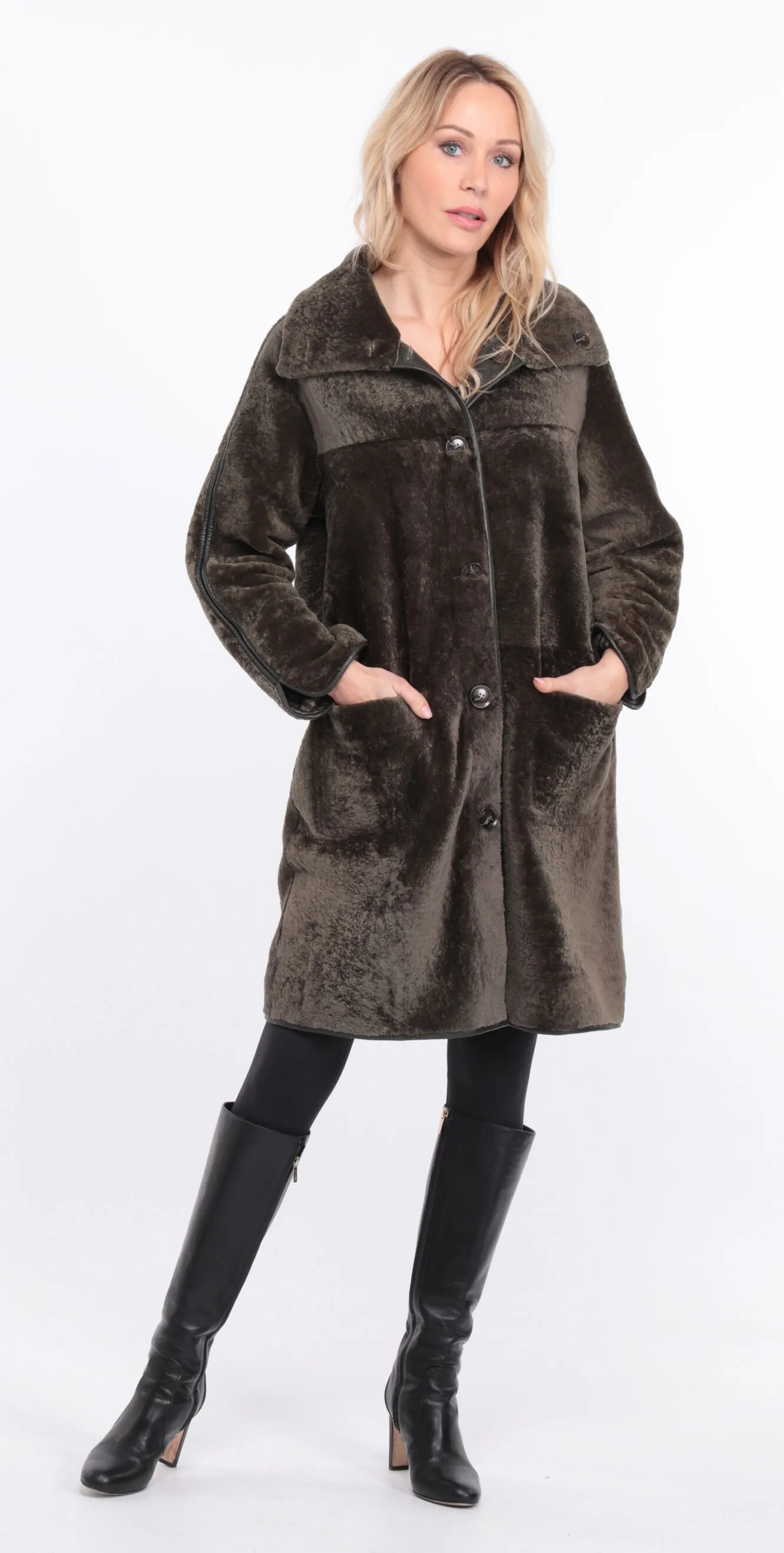 Manteau mouton femme réversible kaki