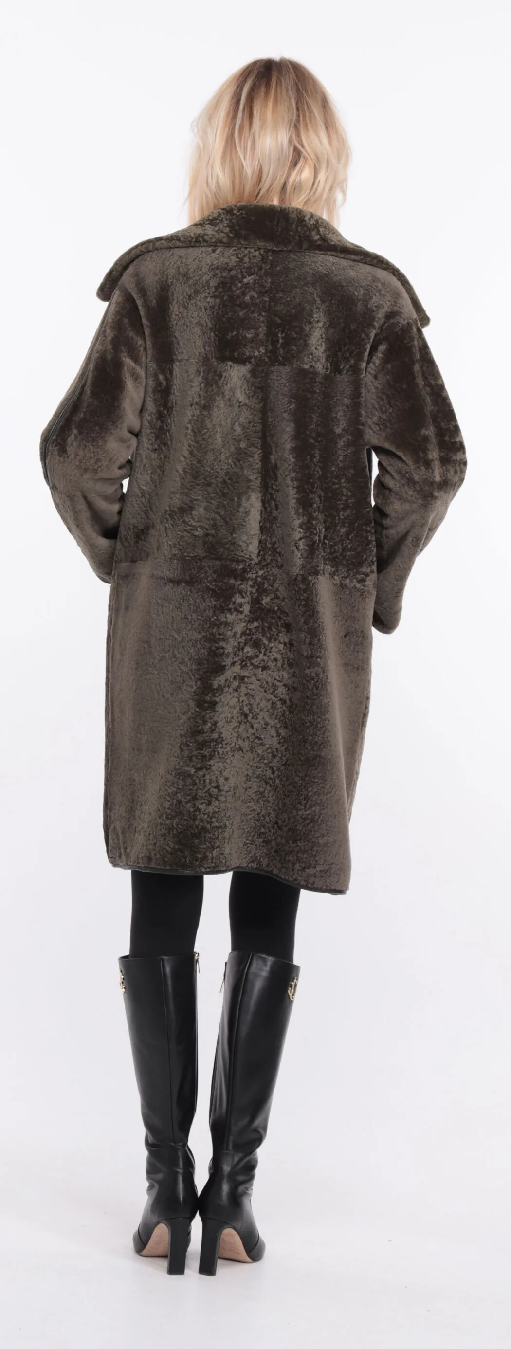 Manteau mouton femme réversible kaki