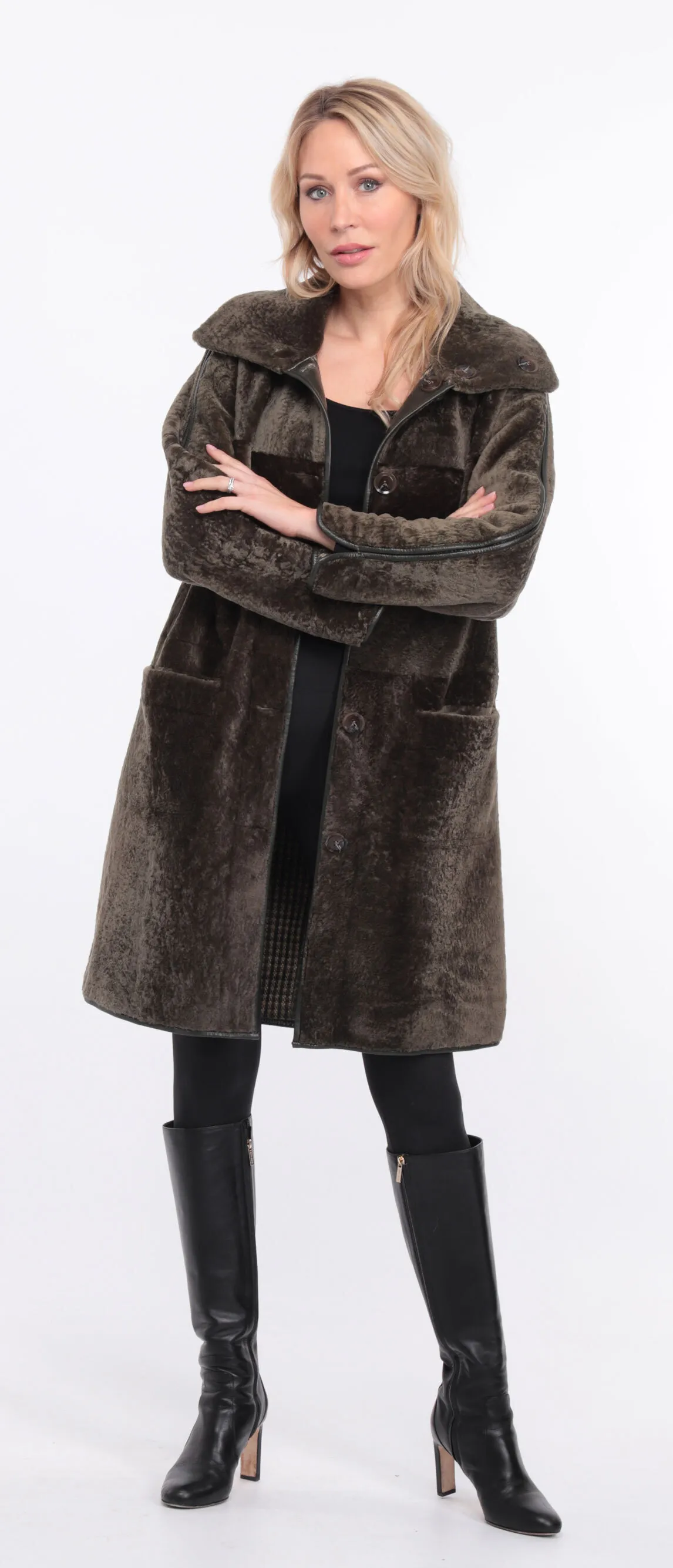 Manteau mouton femme réversible kaki