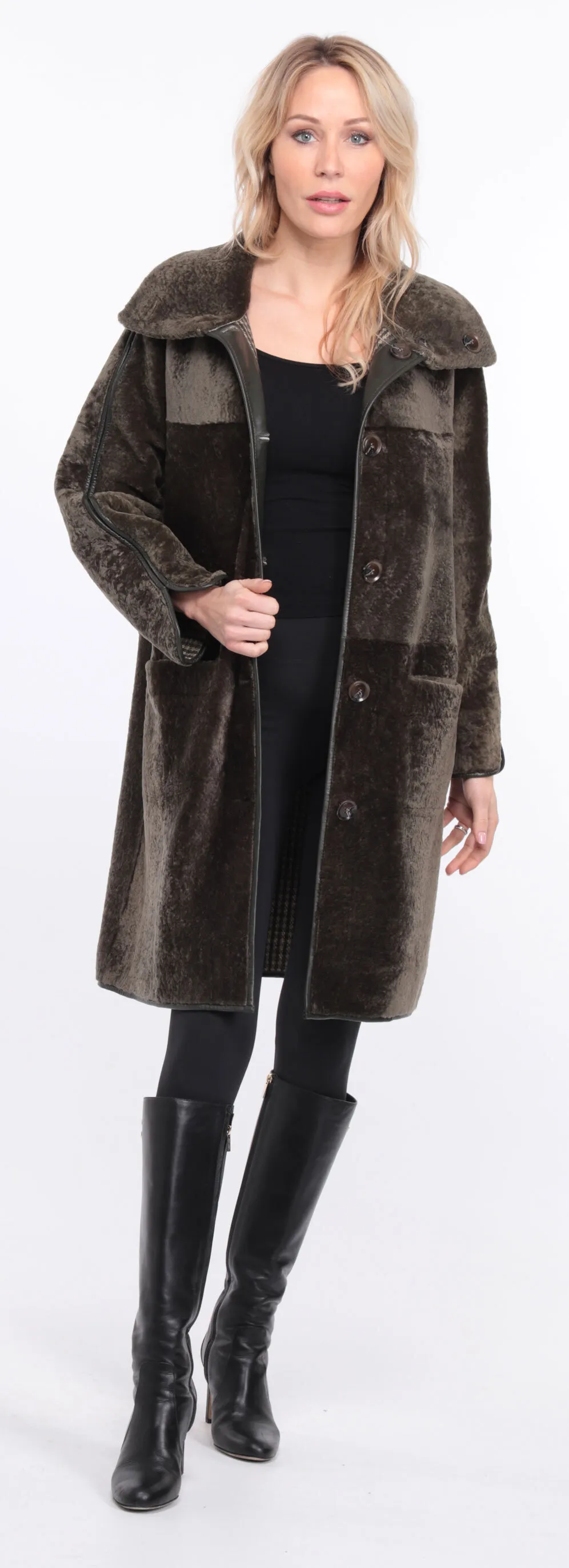 Manteau mouton femme réversible kaki