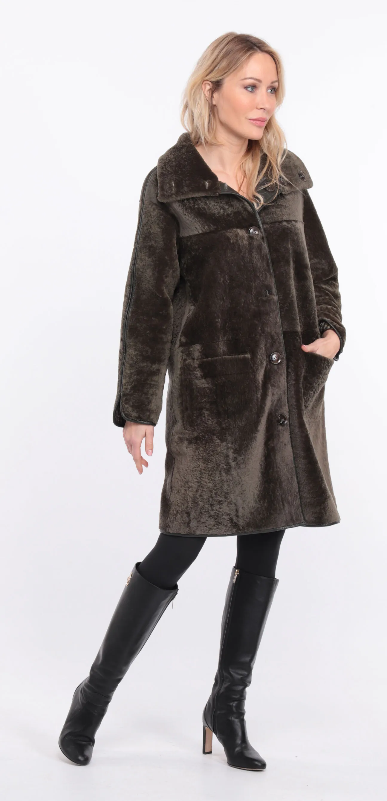 Manteau mouton femme réversible kaki