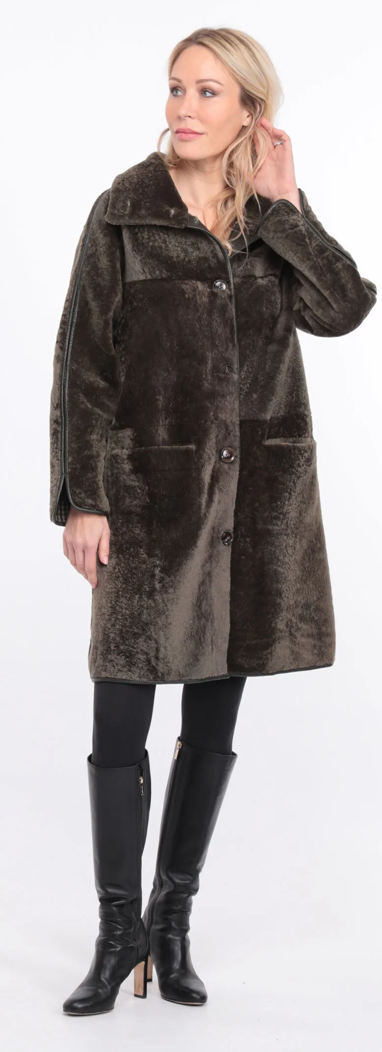 Manteau mouton femme réversible kaki