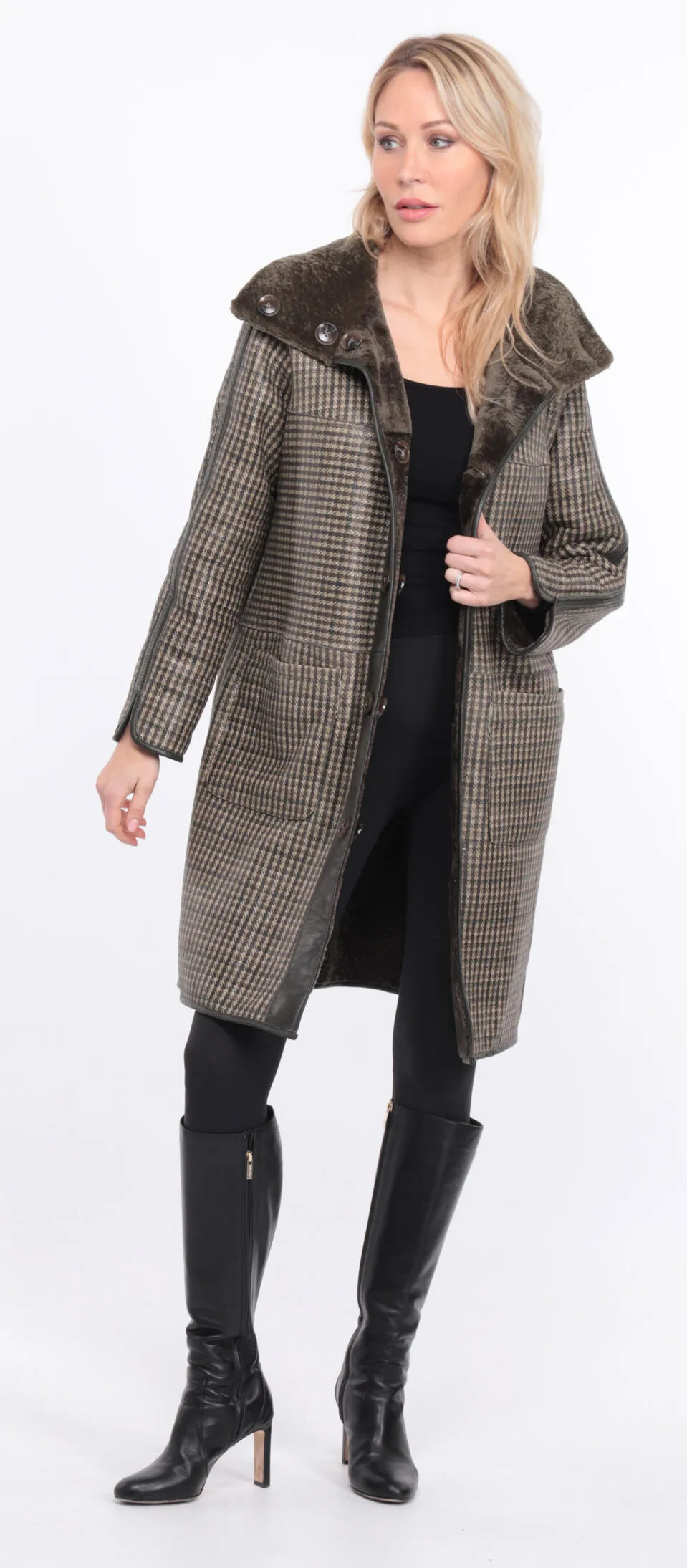 Manteau mouton femme réversible kaki