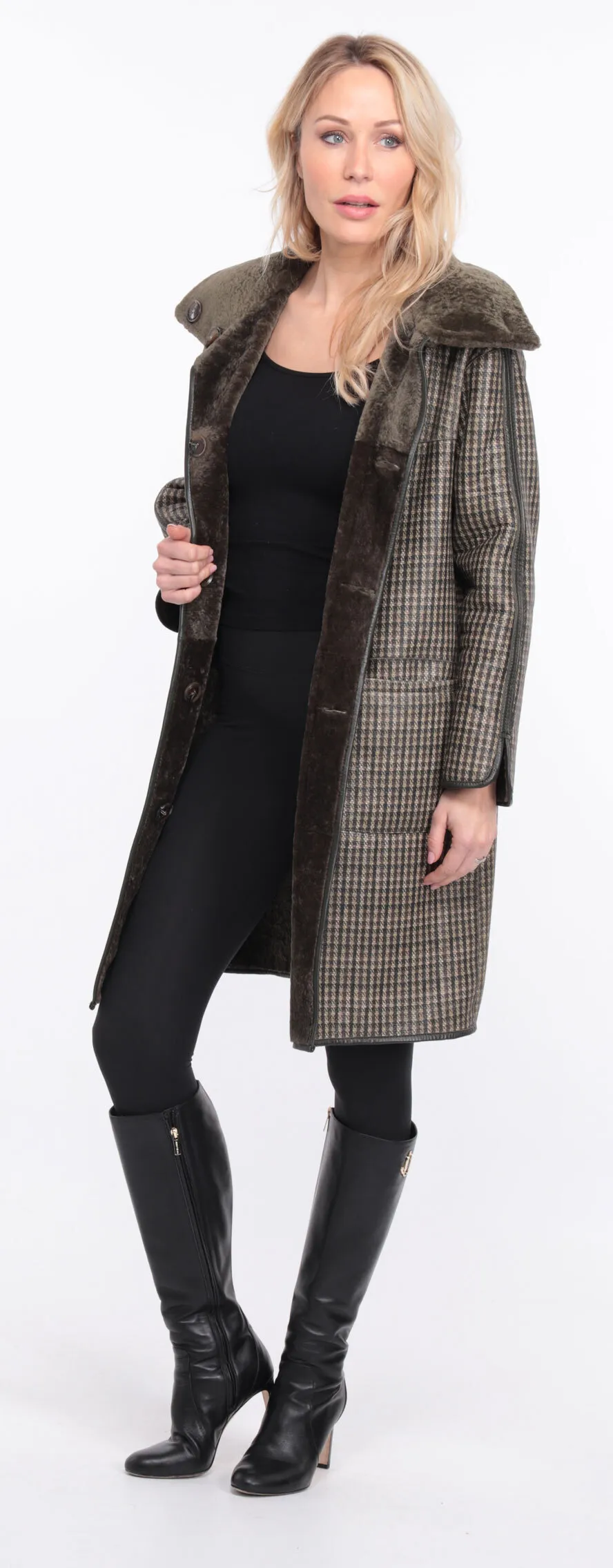 Manteau mouton femme réversible kaki