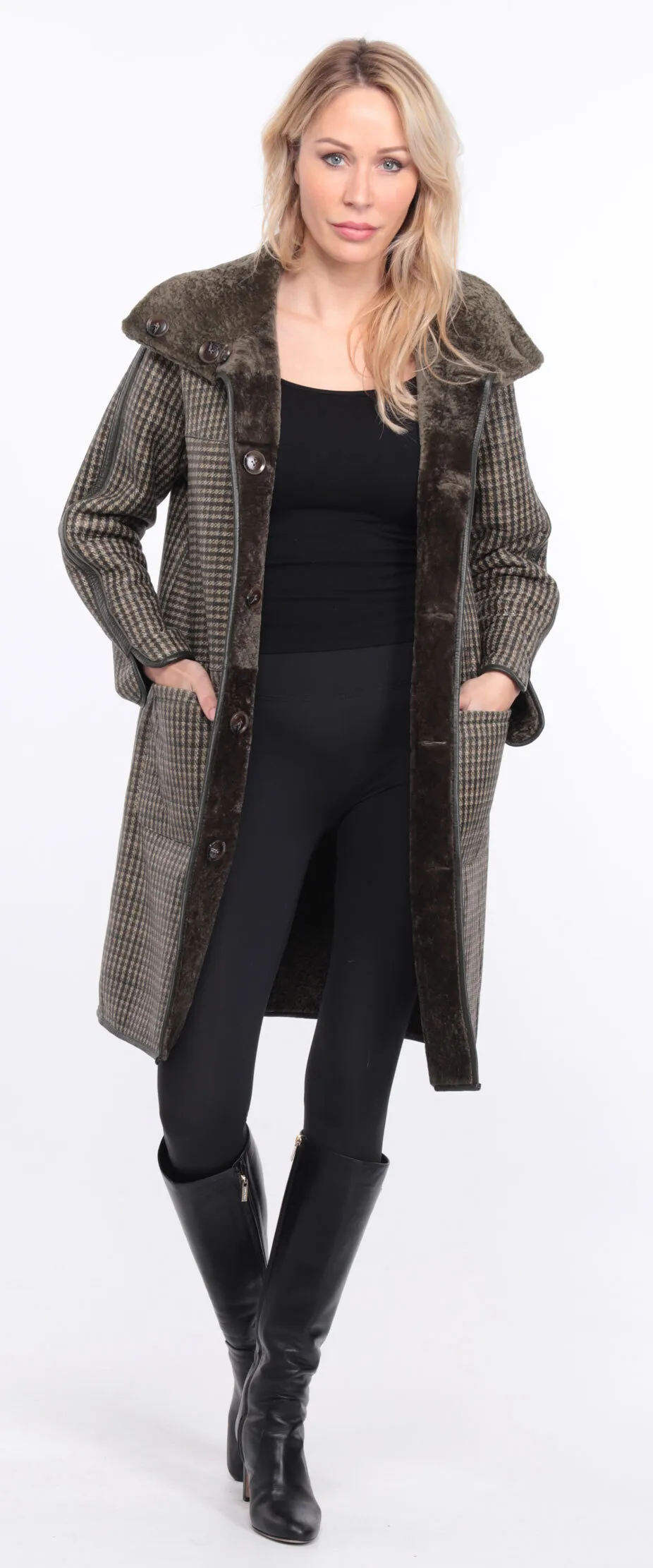 Manteau mouton femme réversible kaki