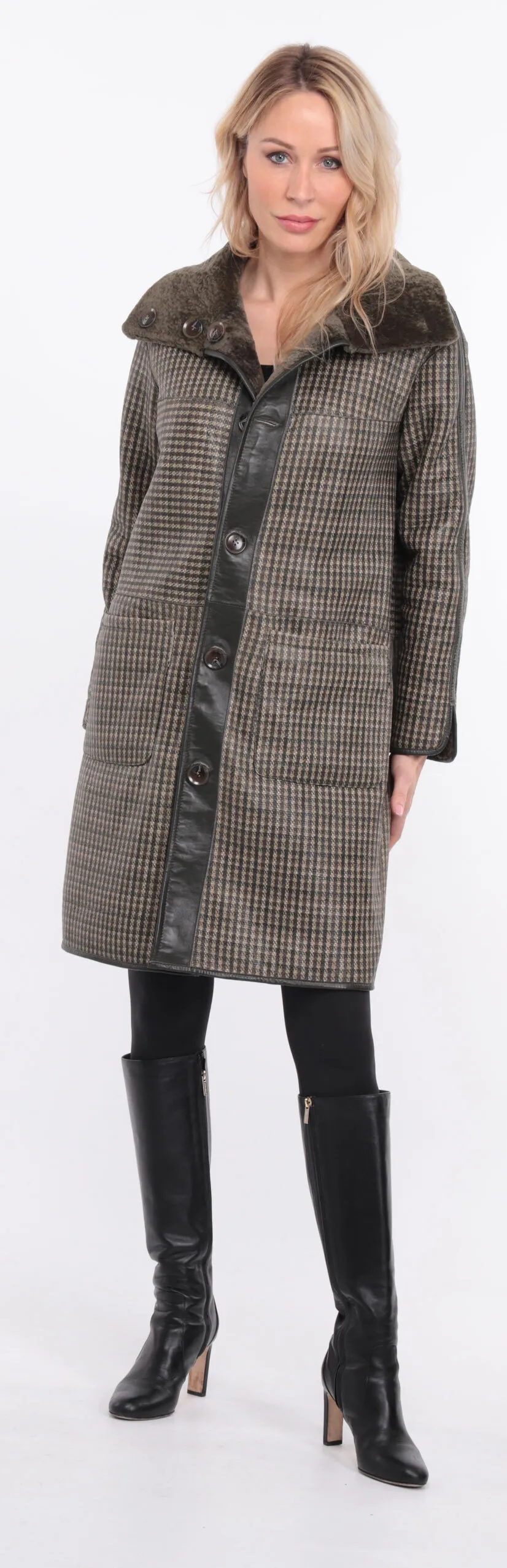 Manteau mouton femme réversible kaki