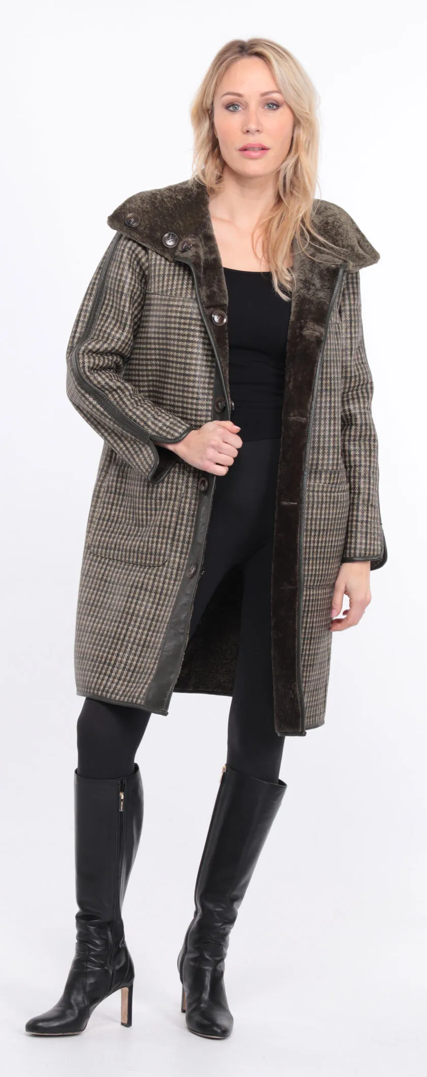 Manteau mouton femme réversible kaki