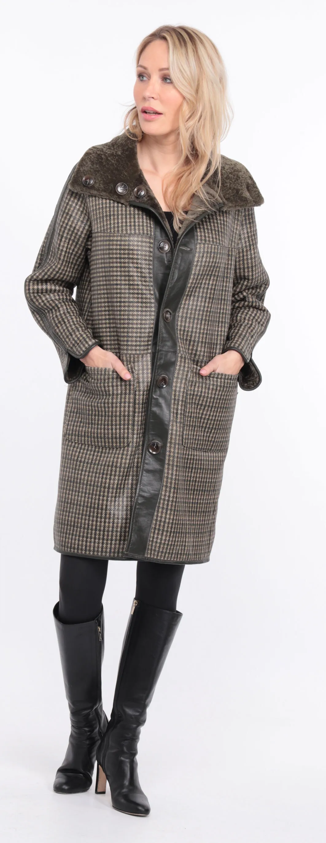 Manteau mouton femme réversible kaki