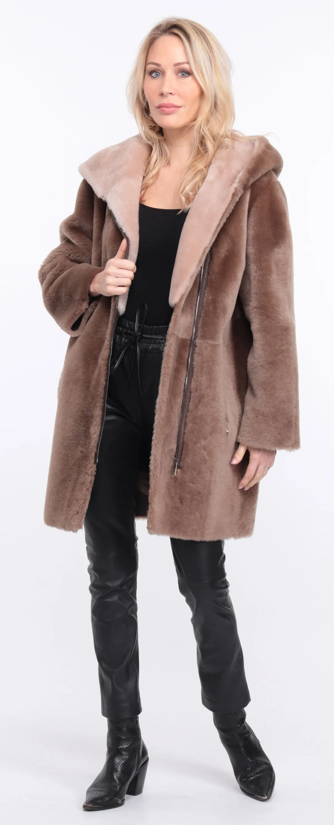 Manteau mouton femme taupe