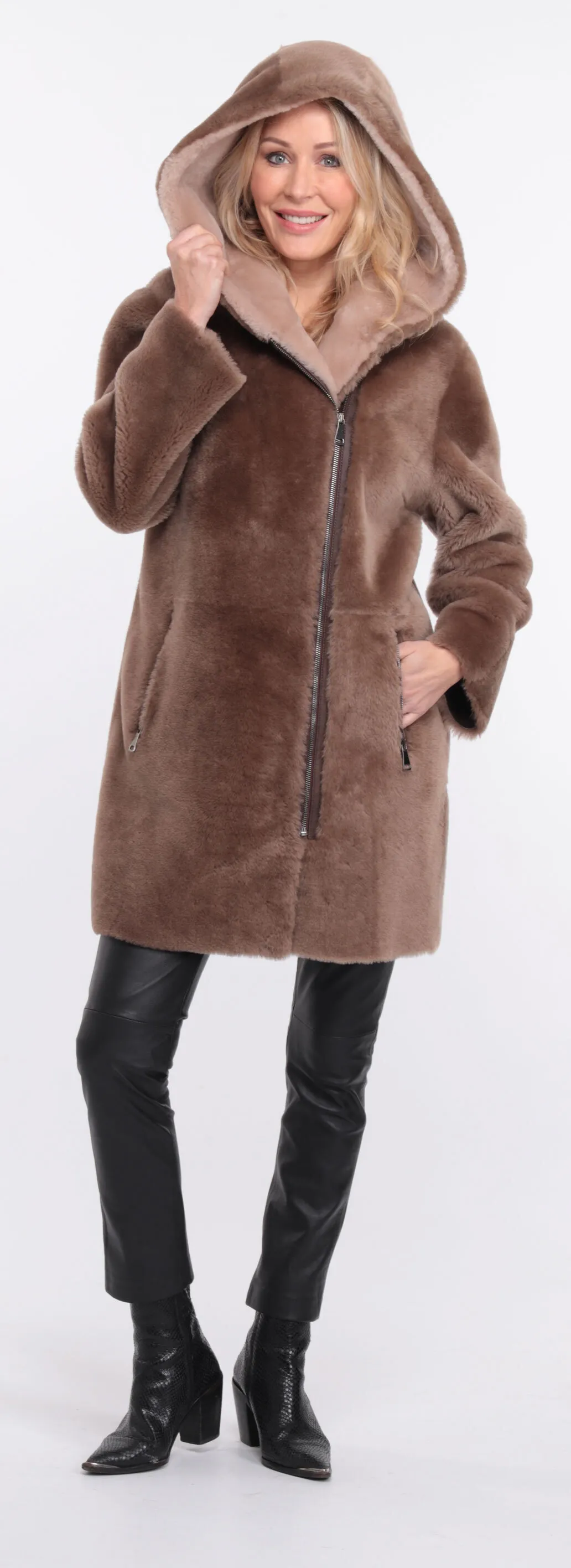 Manteau mouton femme taupe