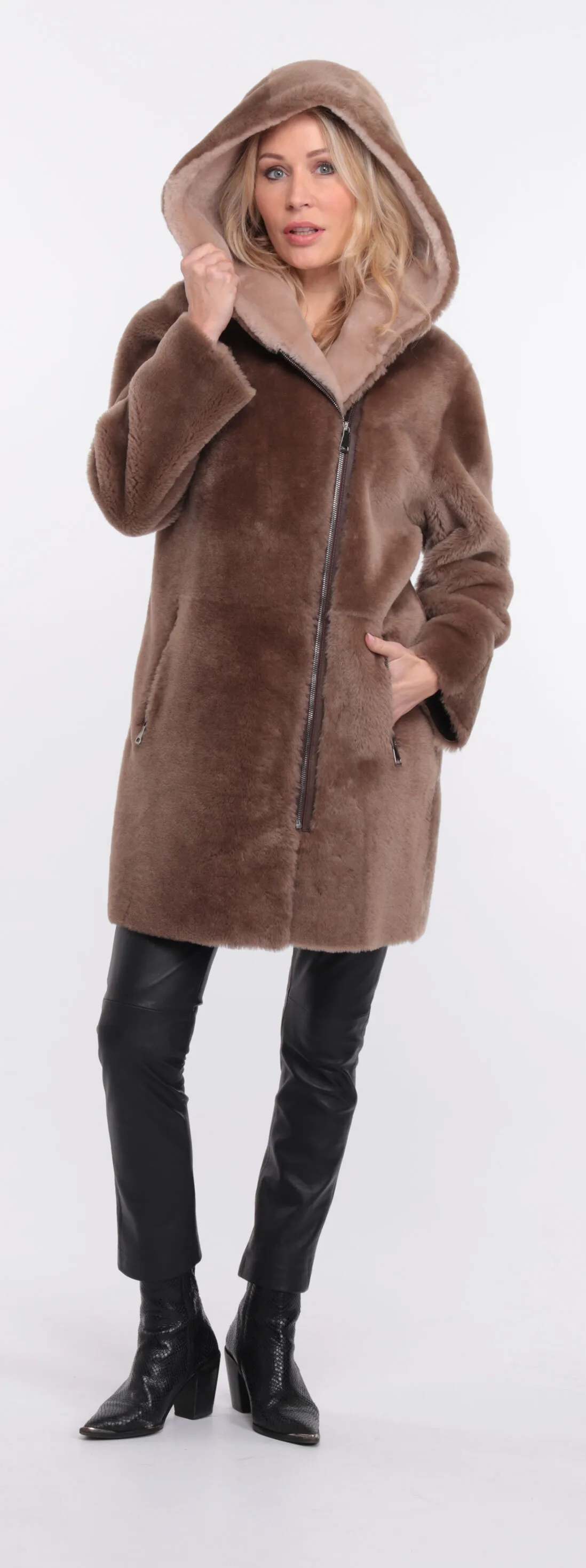 Manteau mouton femme taupe