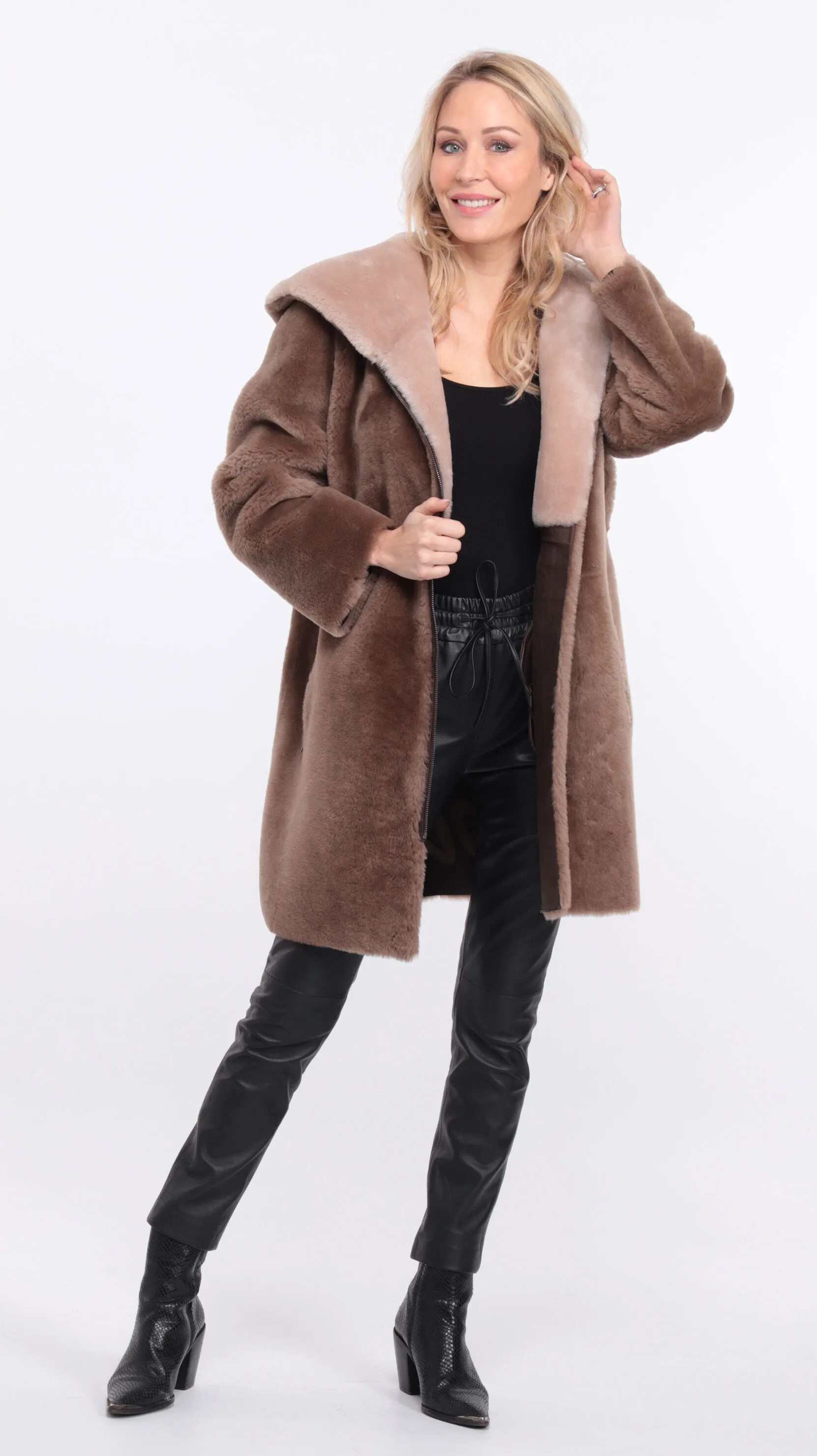 Manteau mouton femme taupe