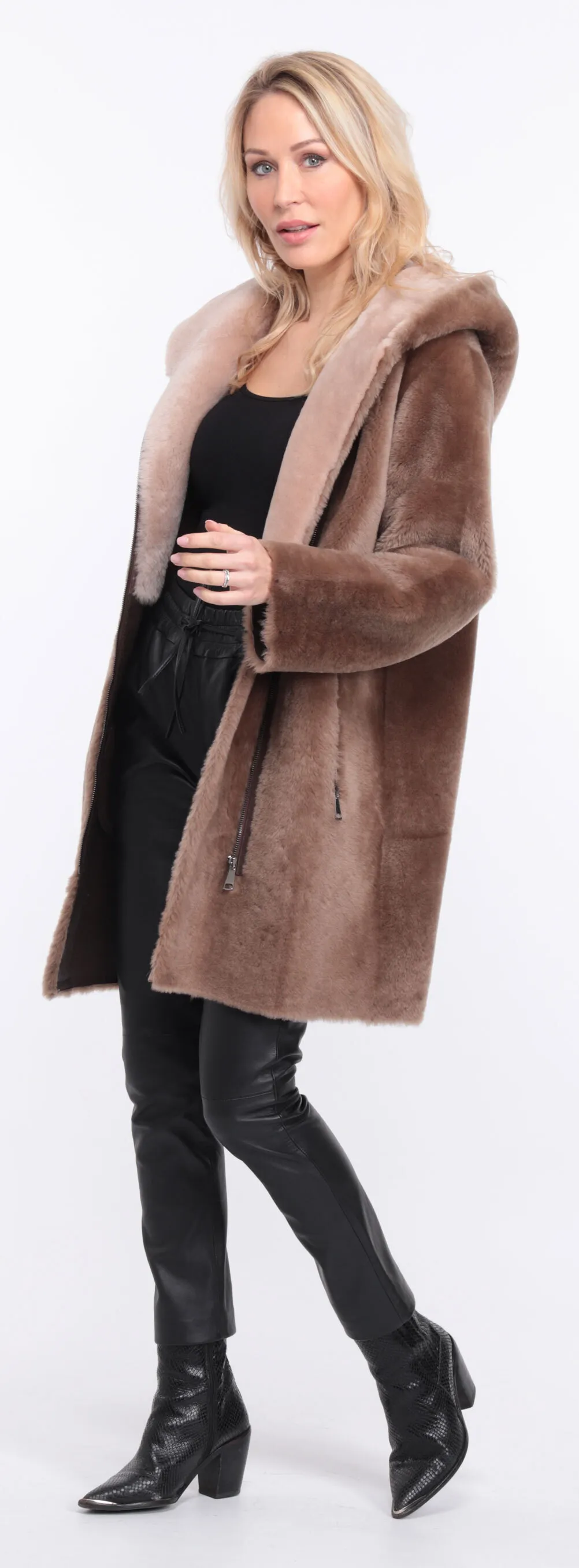 Manteau mouton femme taupe