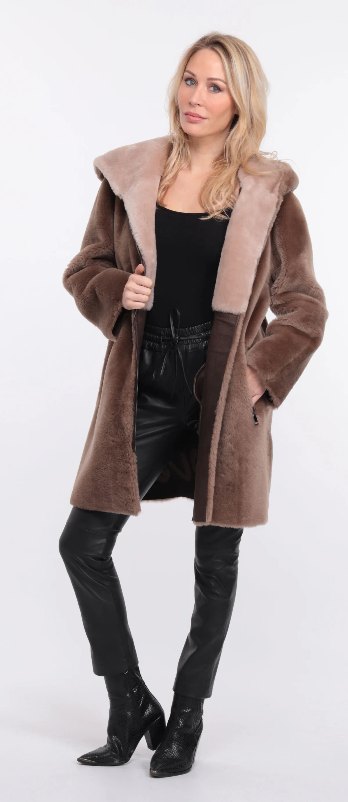 Manteau mouton femme taupe