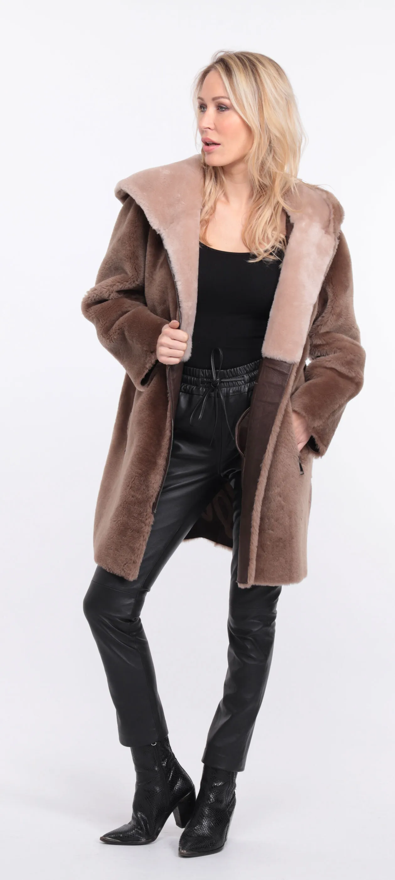 Manteau mouton femme taupe