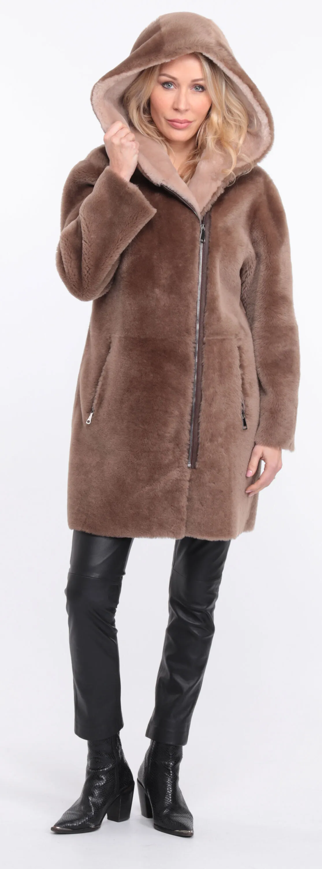 Manteau mouton femme taupe