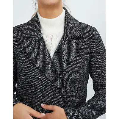 Manteau noir long et chiné avec ceinture I.Code