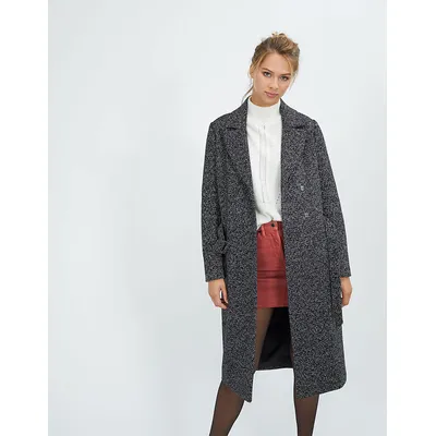 Manteau noir long et chiné avec ceinture I.Code