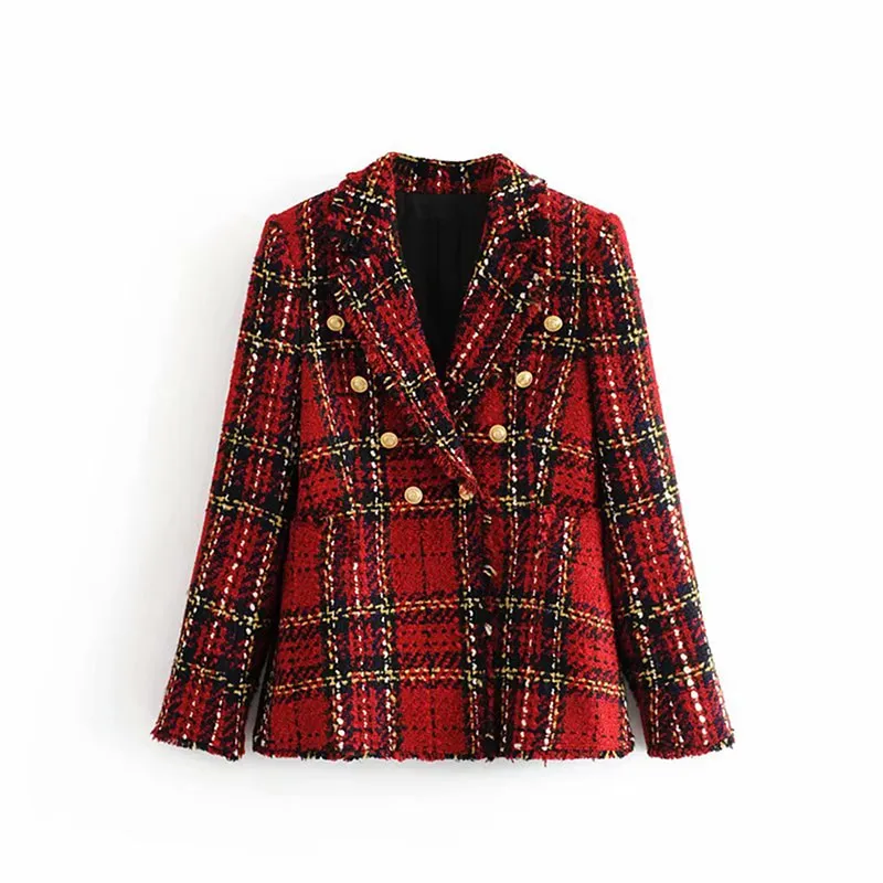 Manteau à Carreaux Rouge Vintage