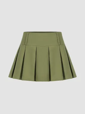  Mini Jupe-culotte Plissée Taille Basse Unie