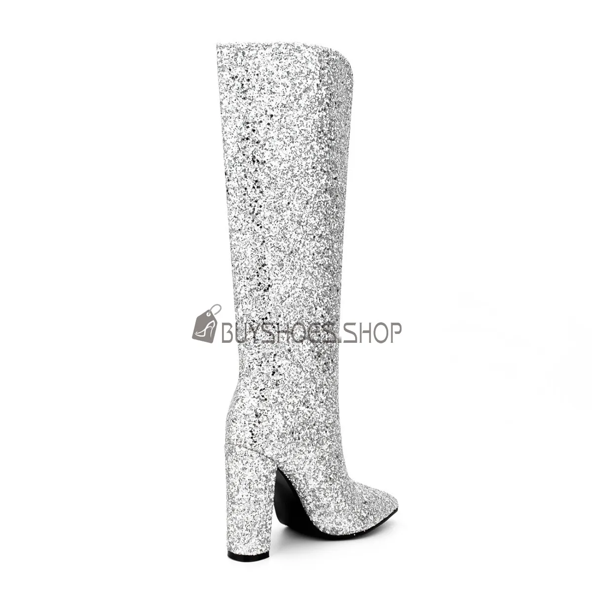 Paillette Bottes Haute Femme A Talon Haut 10 cm Argenté Habillé