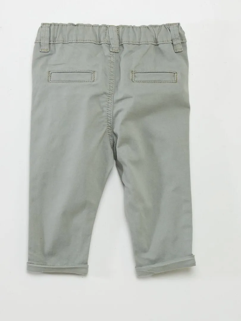 Pantalon chino uni - Vert olive