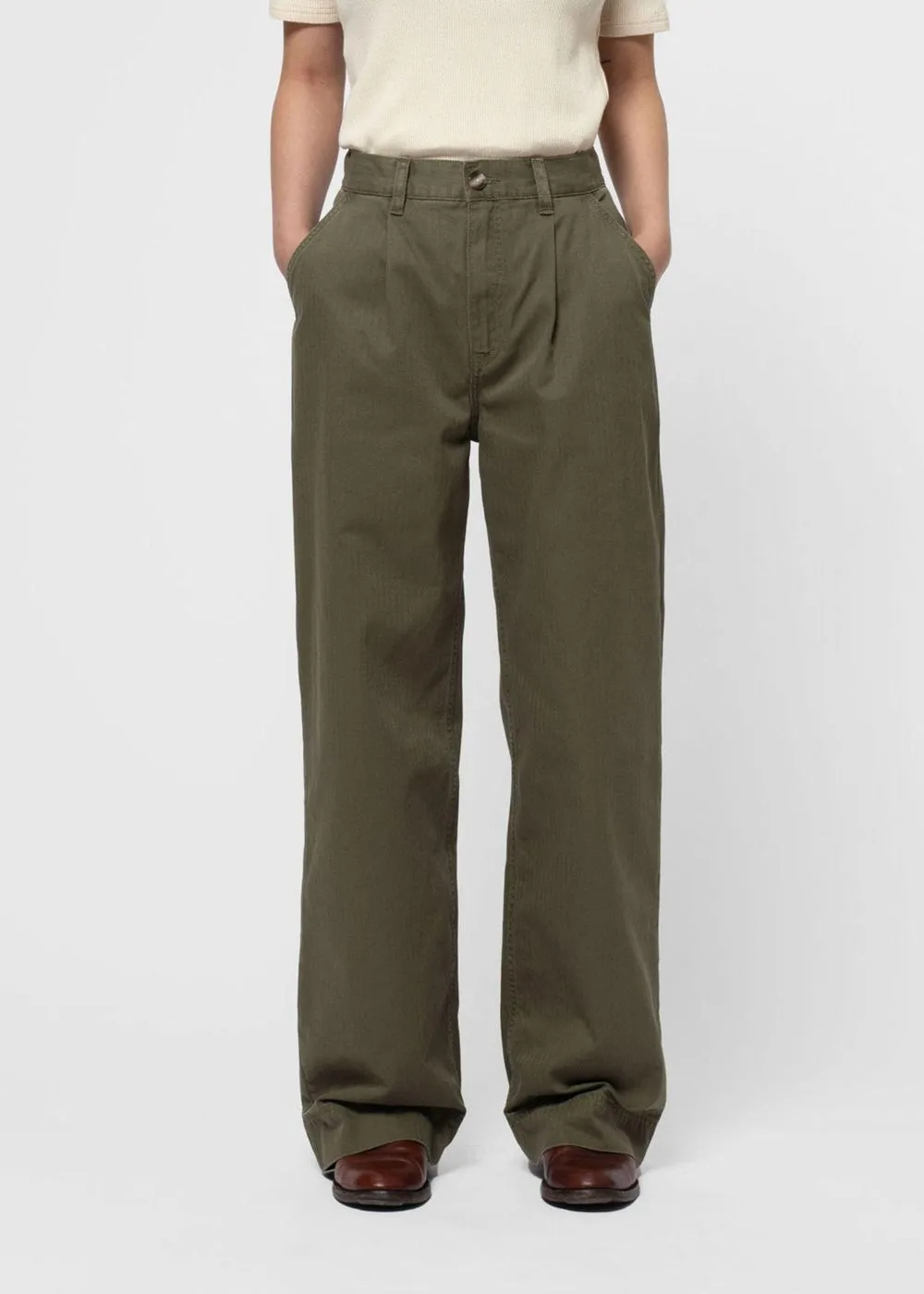 Pantalon en coton bio | kaki "suki workwear pants - olive" femme