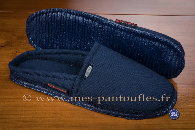 Pantoufles toile bleue semelle antidérapante