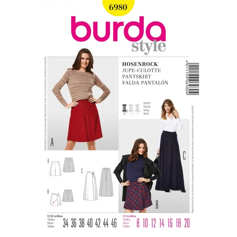 Patron Jupe-culotte Burda n°6980