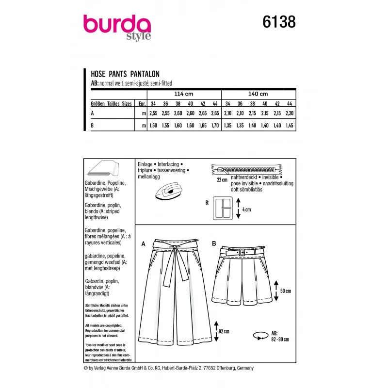 Patron jupe-culotte Femme - Burda n°6138