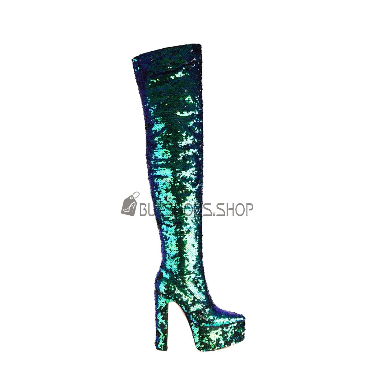 Pole Dance Fermeture Éclair Talon 15 cm Bottes Haute Femme Multicolore Talons Carrés Chaussure De Soirée Plateforme Paillettes D