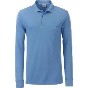 Polo homme poche poitrine manches longues - JN866 - bleu aqua - workwear 