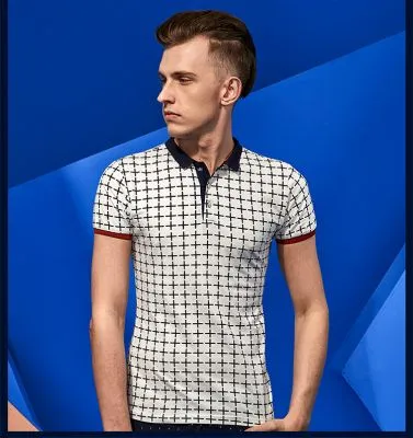 Polo Homme à manches courtes avec Motif Géométrique Plus