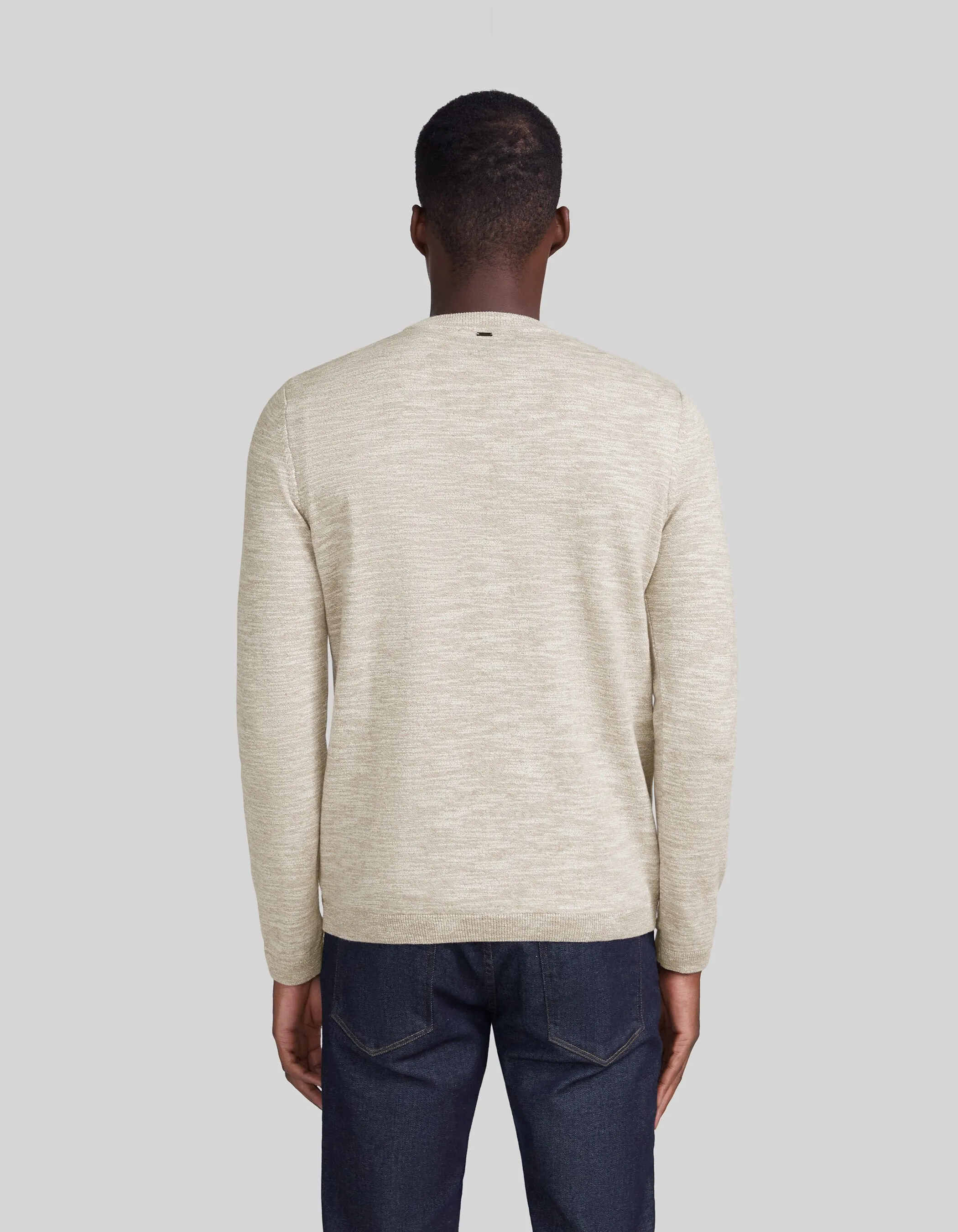 Pull beige tricot mouliné à col rond Homme