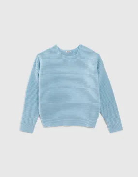 Pull bleu tricot côtelé fille