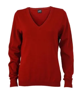 Pull classique col V - FEMME - JN658 - rouge bordeaux